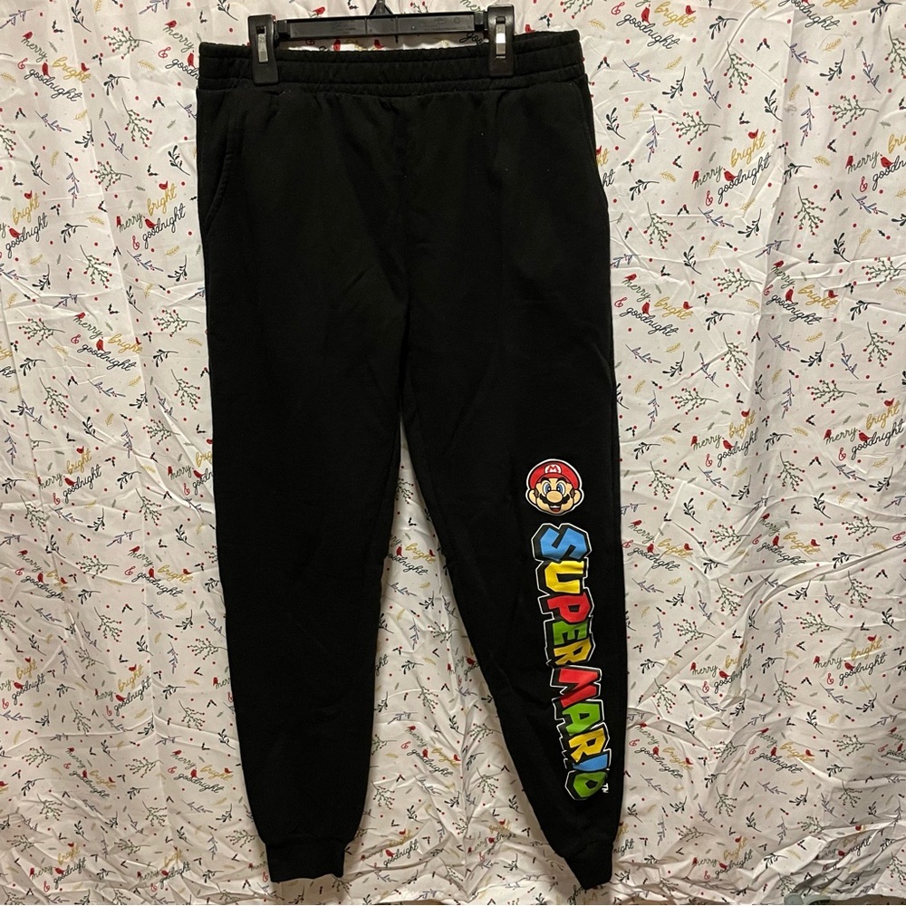 Nintendo Super Mario Black Cotton Sweatpants Joggers Size M